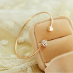 Women's Adjustable Crystal Double Heart Bow Cuff Bracelet