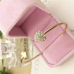 Women's Adjustable Crystal Double Heart Bow Cuff Bracelet