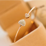 Women's Adjustable Crystal Double Heart Bow Cuff Bracelet