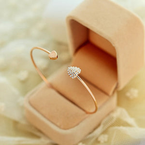 Women's Adjustable Crystal Double Heart Bow Cuff Bracelet