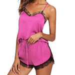 Women Sleepwear Sleeveless Strap Lace Trim Satin Cami Top