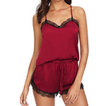 Women Sleepwear Sleeveless Strap Lace Trim Satin Cami Top