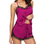 Women Sleepwear Sleeveless Strap Lace Trim Satin Cami Top