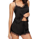 Women Sleepwear Sleeveless Strap Lace Trim Satin Cami Top