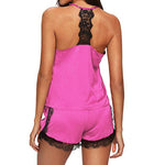 Women Sleepwear Sleeveless Strap Lace Trim Satin Cami Top