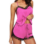 Women Sleepwear Sleeveless Strap Lace Trim Satin Cami Top