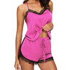 Women Sleepwear Sleeveless Strap Lace Trim Satin Cami Top