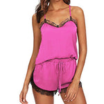 Women Sleepwear Sleeveless Strap Lace Trim Satin Cami Top